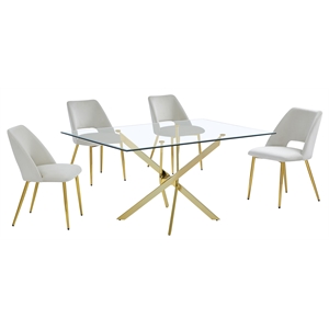 Rectangle 60&quot x 38&quot 5pc Clear Glass Dining Set with Cream Chairs
