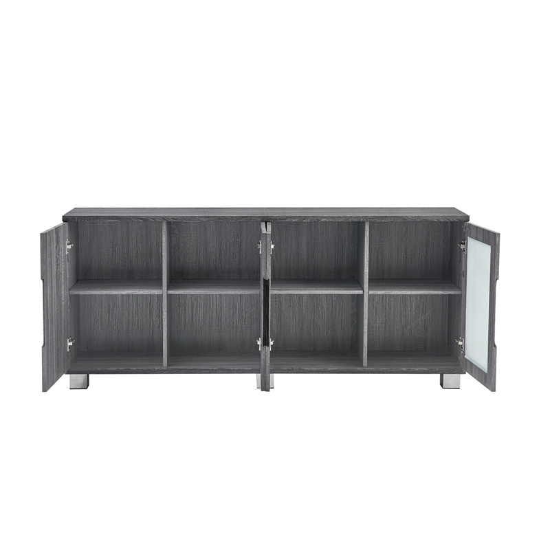 Walnut Wrapped 4 Door Wood Cabinet Server with Frosted Glass Doors