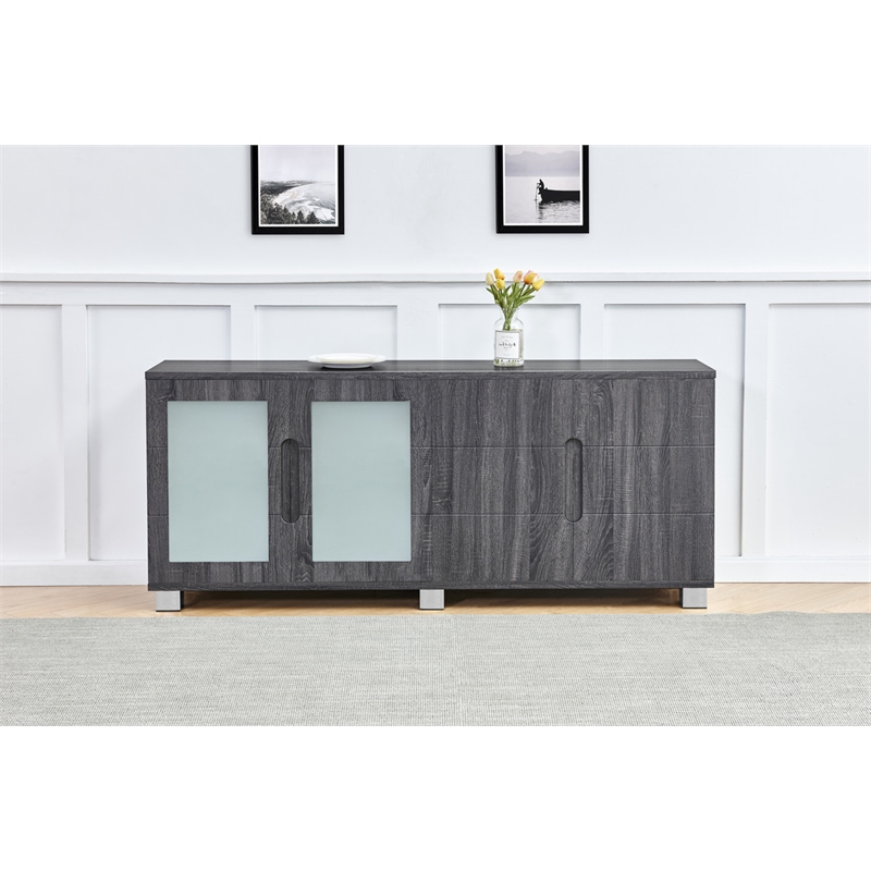 Walnut Wrapped 4 Door Wood Cabinet Server with Frosted Glass Doors