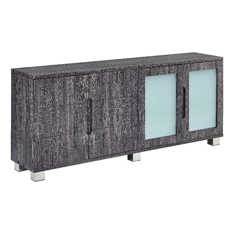 Walnut Wrapped 4 Door Wood Cabinet Server with Frosted Glass Doors