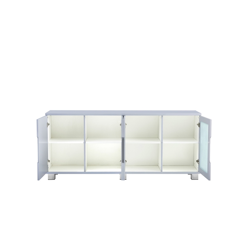 High Gloss Light Gray 4 Door Wood Cabinet Server with Frosted Glass Doors
