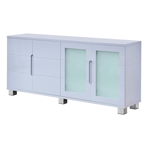 High Gloss Light Gray 4 Door Wood Cabinet Server with Frosted Glass Doors