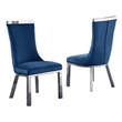 Velvet Upholstered Dining Chairs in Navy Blue with Stainless Steel