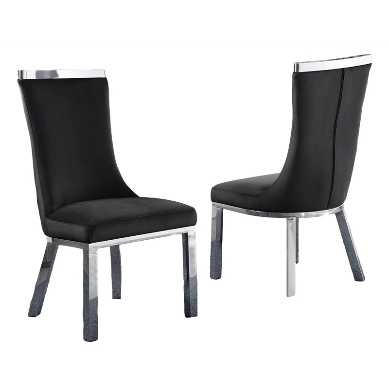 Velvet Upholstered Dining Chairs in Black with Stainless Steel