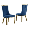 Velvet Upholstered Dining Chairs in Navy Blue with Gold Stainless Steel