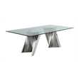 Clear Glass 9pc Dining Set with Silver Stainless Steel and 8 Chairs