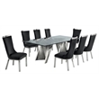 Clear Glass 9pc Dining Set with Silver Stainless Steel and 8 Chairs