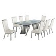 Clear Glass 9pc Dining Set with Silver Stainless Steel and 8 Chairs