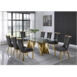 Clear Glass 9pc Dining Set with Gold Stainless Steel and 8 Chairs