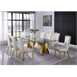 Clear Glass 9pc Dining Set with Gold Stainless Steel and 8 Chairs