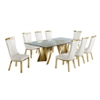 Clear Glass 9pc Dining Set with Gold Stainless Steel and 8 Chairs