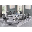 White Marble 9pc Dining Set with Silver Stainless Steel and 8 Chairs
