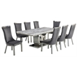 White Marble 9pc Dining Set with Silver Stainless Steel and 8 Chairs
