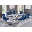 White Marble 9pc Dining Set with Silver Stainless Steel and 8 Chairs