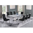 White Marble 9pc Dining Set with Silver Stainless Steel and 8 Chairs
