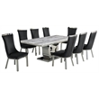 White Marble 9pc Dining Set with Silver Stainless Steel and 8 Chairs