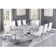 White Marble 9pc Dining Set with Silver Stainless Steel and 8 Chairs