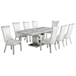 White Marble 9pc Dining Set with Silver Stainless Steel and 8 Chairs