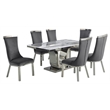 White Marble 7pc Dining Set with Silver Stainless Steel and 6 Chairs
