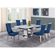 White Marble 7pc Dining Set with Silver Stainless Steel and 6 Chairs