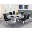 White Marble 7pc Dining Set with Silver Stainless Steel and 6 Chairs