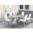 White Marble 7pc Dining Set with Silver Stainless Steel and 6 Chairs