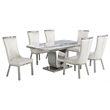 White Marble 7pc Dining Set with Silver Stainless Steel and 6 Chairs
