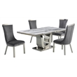 White Marble 5pc Dining Set with Silver Stainless Steel and 4 Chairs