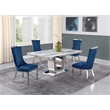 White Marble 5pc Dining Set with Silver Stainless Steel and 4 Chairs