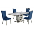 White Marble 5pc Dining Set with Silver Stainless Steel and 4 Chairs