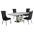 White Marble 5pc Dining Set with Silver Stainless Steel and 4 Chairs