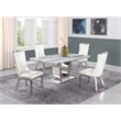 White Marble 5pc Dining Set with Silver Stainless Steel and 4 Chairs
