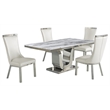 White Marble 5pc Dining Set with Silver Stainless Steel and 4 Chairs