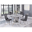 Round White Marble 5pc Dining Set with Silver Stainless Steel and 4 Chairs