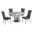 Round White Marble 5pc Dining Set with Silver Stainless Steel and 4 Chairs