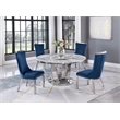 Round White Marble 5pc Dining Set with Silver Stainless Steel and 4 Chairs