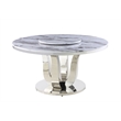 Round White Marble 5pc Dining Set with Silver Stainless Steel and 4 Chairs