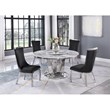 Round White Marble 5pc Dining Set with Silver Stainless Steel and 4 Chairs