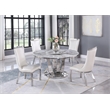 Round White Marble 5pc Dining Set with Silver Stainless Steel and 4 Chairs