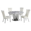 Round White Marble 5pc Dining Set with Silver Stainless Steel and 4 Chairs