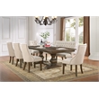 7pc Walnut Wood Dining Set with Extendable Table + Beige Linen Chairs + Bench