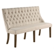 7pc Walnut Wood Dining Set with Extendable Table + Beige Linen Chairs + Bench