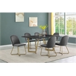 7pc Black Wood Top Dining Set with Gray Velvet Chairs and Gold Base