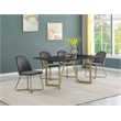 5pc Black Wood Top Dining Set with Gray Velvet Chairs and Gold Base