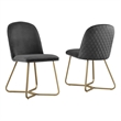Quilted Back Side Chairs Set of 2 in Dark Gray Velvet and Gold Base