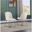 Quilted Back Side Chairs Set of 2 in Cream Velvet and Gold Base