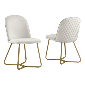 Quilted Back Side Chairs Set of 2 in Cream Velvet and Gold Base