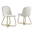 Quilted Back Side Chairs Set of 2 in Cream Velvet and Gold Base
