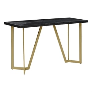 Contemporary Black Wood Console Table with Gold Painted Legs