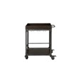 Rustic Espresso Wood Bar Cart with Metal Frame and Wheel Locks
